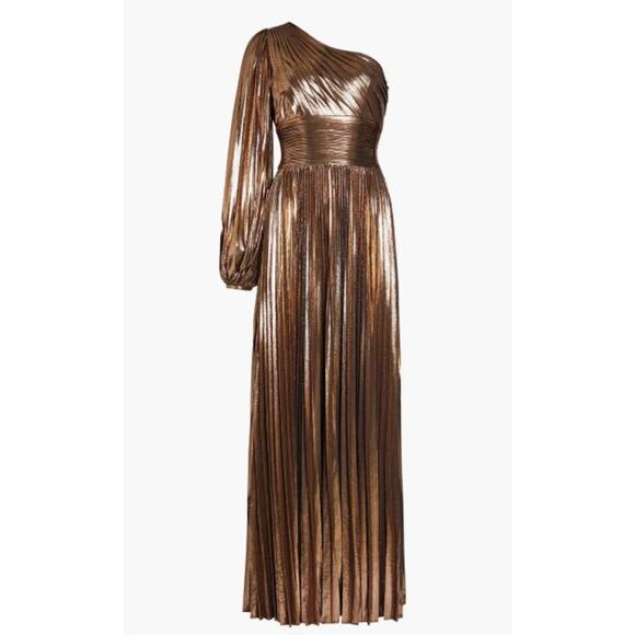 Retrofete Lysandra One Shoulder Metallic Bronze Dress XS - Picture 3 of 6